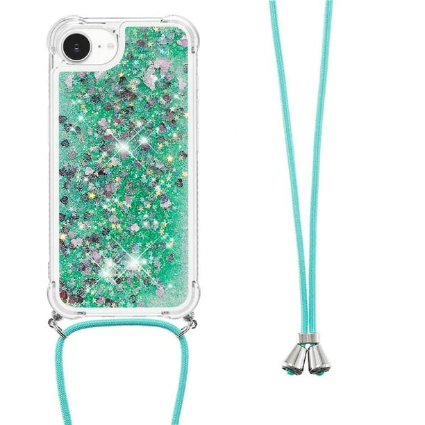 Funda FOXDOCK para iPhone 16e con Cuerda Ajustable, Brillo Líquido, Protección Antigolpes y Lente – Ideal para Regalo