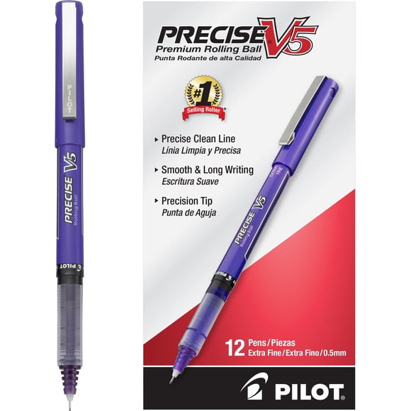 Pen PILOT Precise V5, tinta líquida en barra, 0,5 mm, color morado, paquete de 12