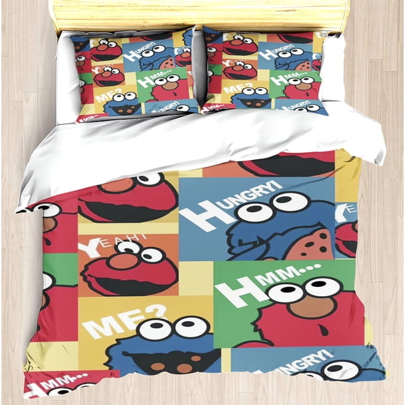 Sesame Street Quilt Cover Polyester 3D Decor Print Comfortable Set Dopamine Color Breathable Bedding for Teenager Children
