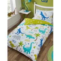 Milsleep - Roarsome Verde Lima Azul Dinosaurio Dibujos Animados Ropa De Cama Niño O Doble Funda Nórdica /