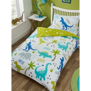 Milsleep - Roarsome Verde Lima Azul Dinosaurio Dibujos Animados Ropa De Cama Niño O Doble Funda Nórdica /
