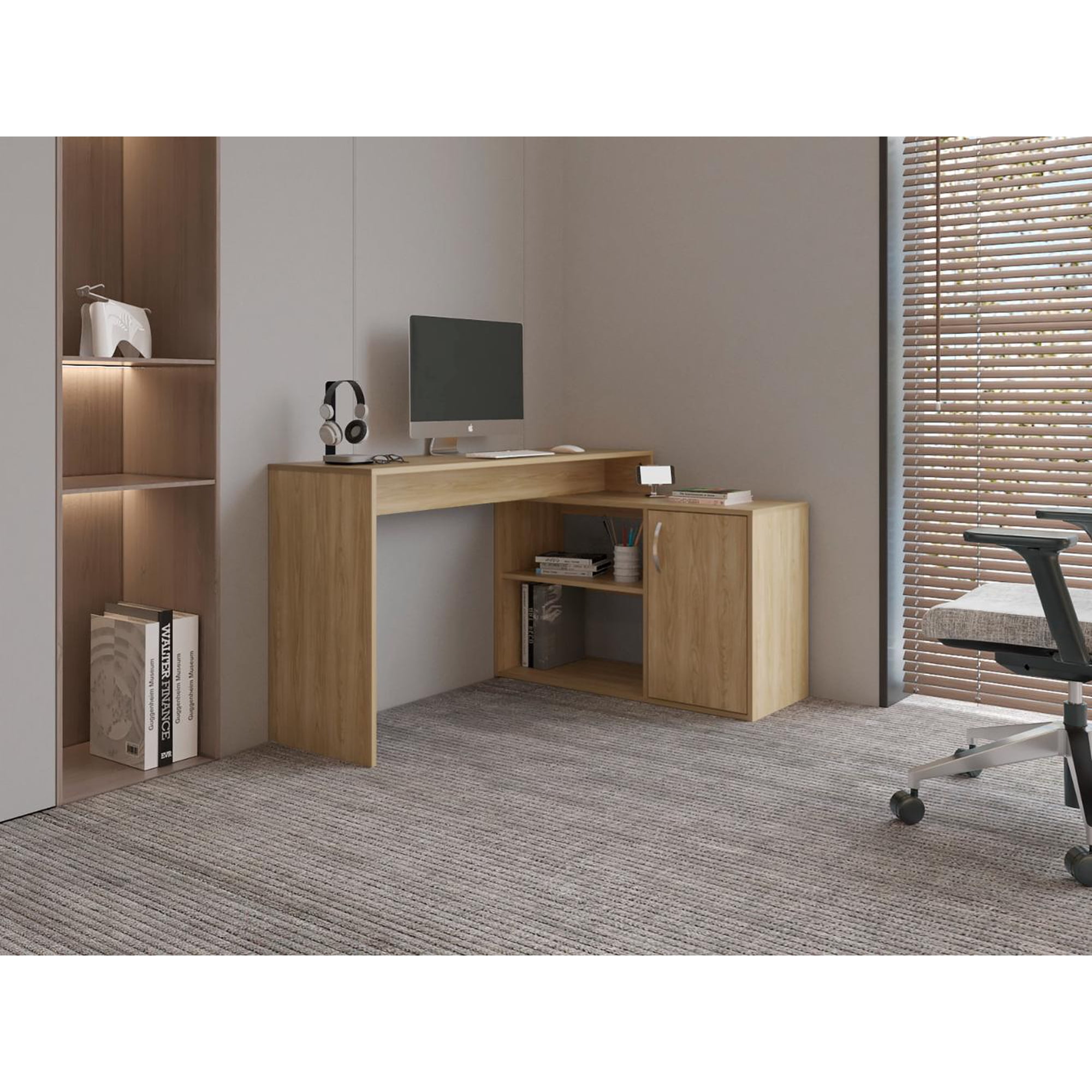 Tuhome - Escritorio Esquinero 1 Puerta Eco 71x125x90 Cm Fresno Europeo