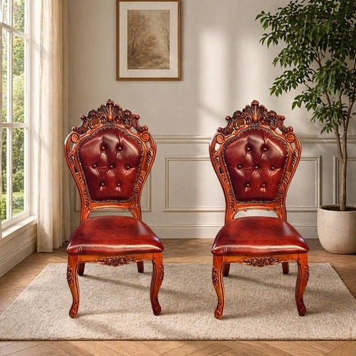 Genérico - Pack X2 Sillas De Comedor Praga Con Asiento De Cuero Tallada En Las Patas Y Respaldo Diseño Capitoné De Madera Americana