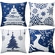 thumbnail image 1 of Fundas de almohada navideñas de 18 x 18 pulgadas, color azul marino, fundas de almohada navideñas con copos de nieve, fundas de almohada navideñas, árboles de Navidad, alces y ciervos, fundas de cojín, 1 of 7