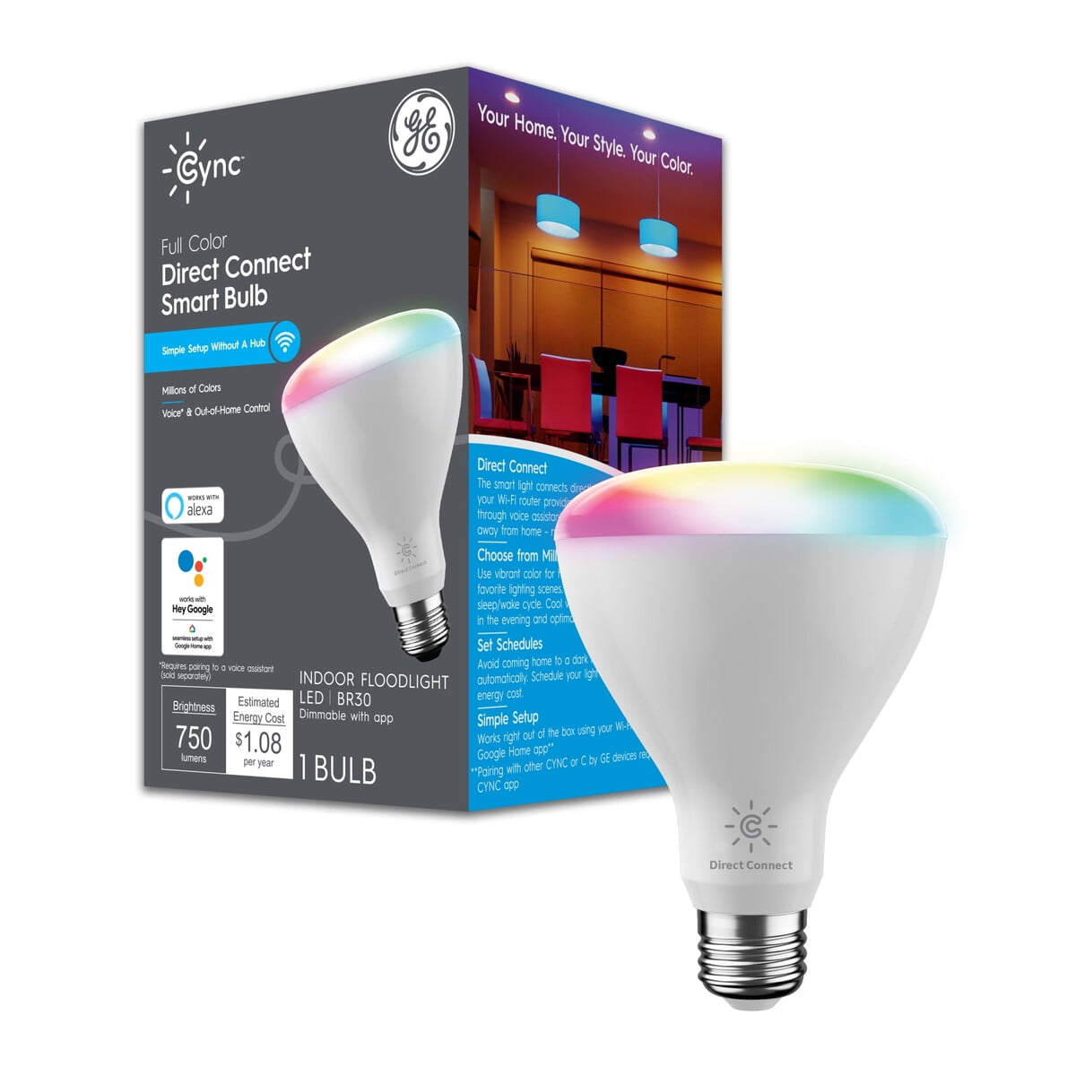 Ampolleta Led Inteligente Ge Cync Br30 9.5w Wifi Multicolor