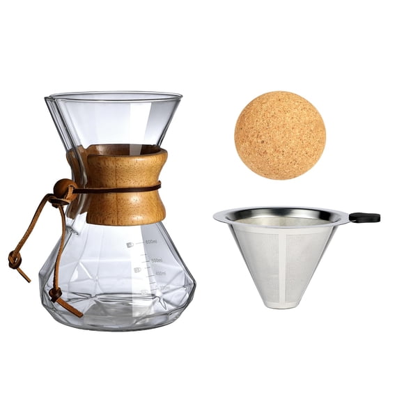 Cafetera para verter HYAXGM de 600 ml con funda de madera