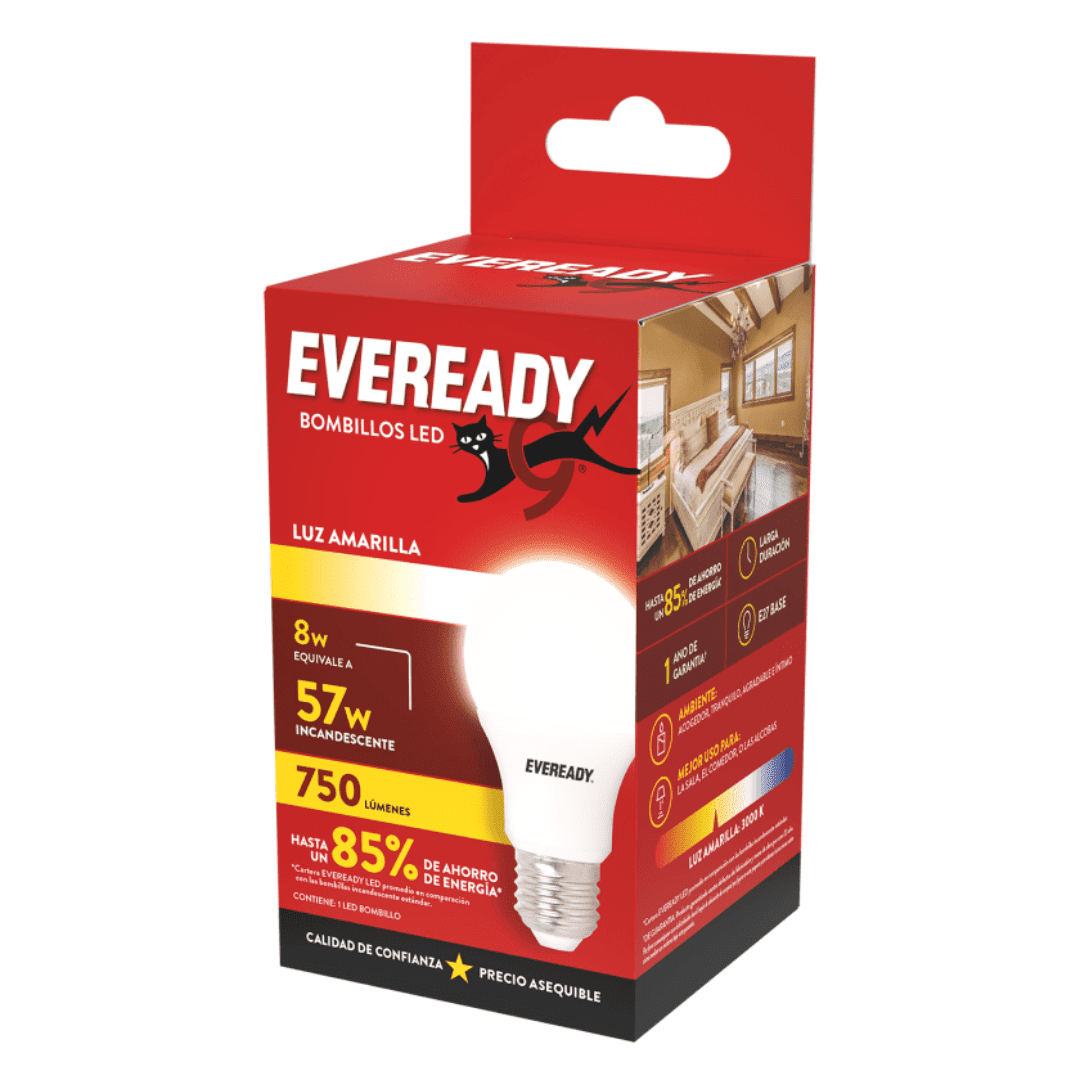 Eveready - Pack Ampolletas Led 57w Luz Amarilla 10 Unidades Ev8a750a-a