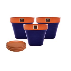 Mestiza - Set De 3 Maceta Kony 19Cm Terra Cobalto Y Sus Platos