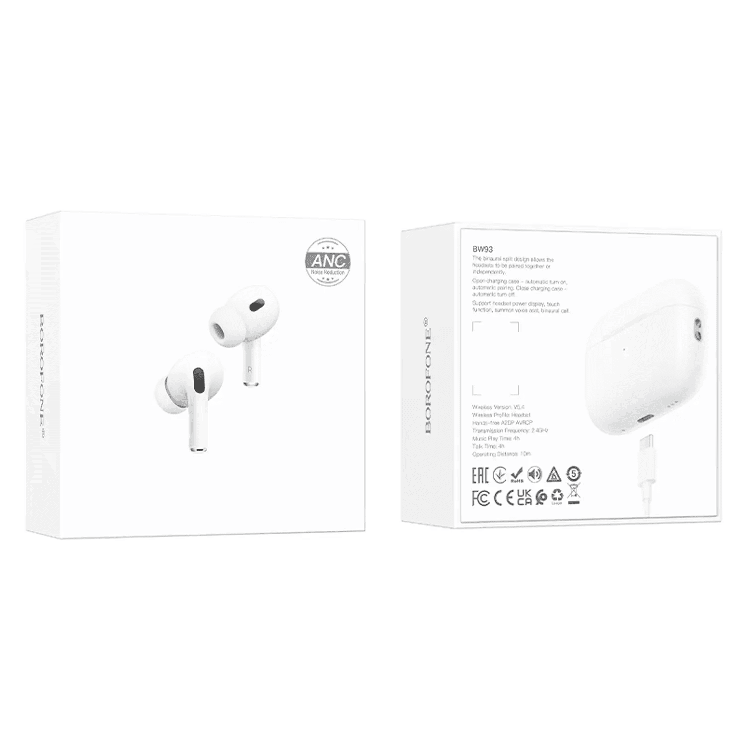 Borofone - Audífonos Inalámbricos Bw93 True Wireless Anc Noise Reduction Bt Headset White