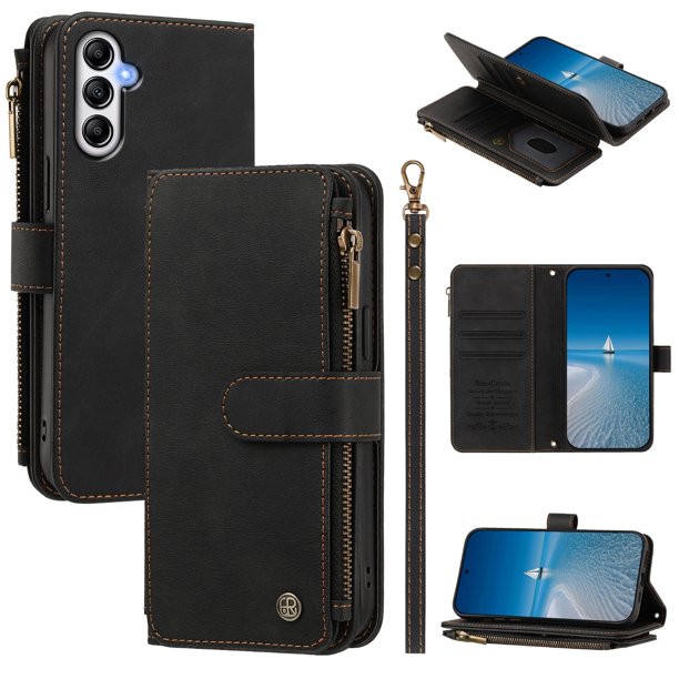 Cartera Samsung Galaxy A35 5G con Cremallera y Ranuras, Negro