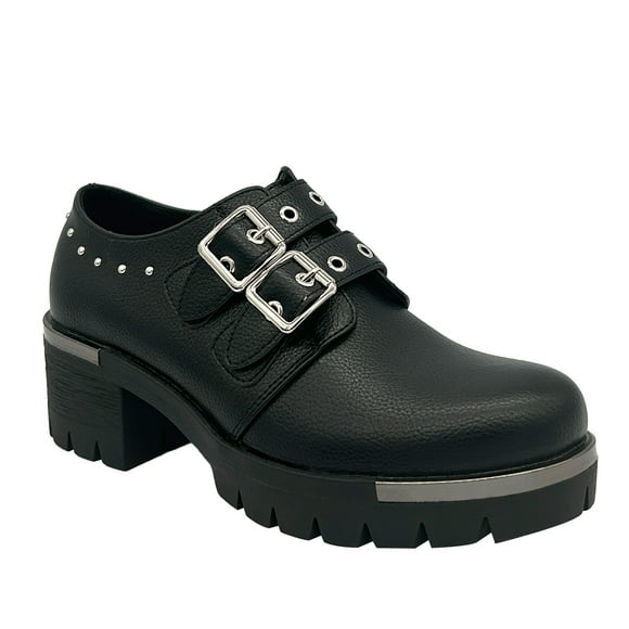 Botin para mujer color Negro, doble correa, bajo el tobillo