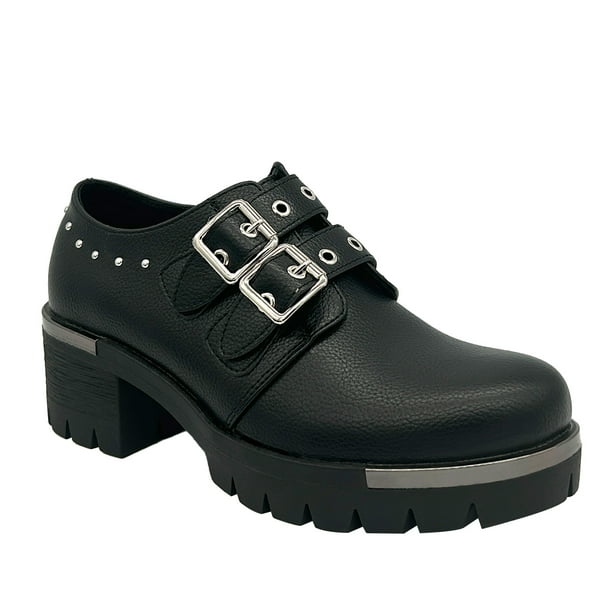 Botin para mujer color Negro, doble correa, bajo el tobillo