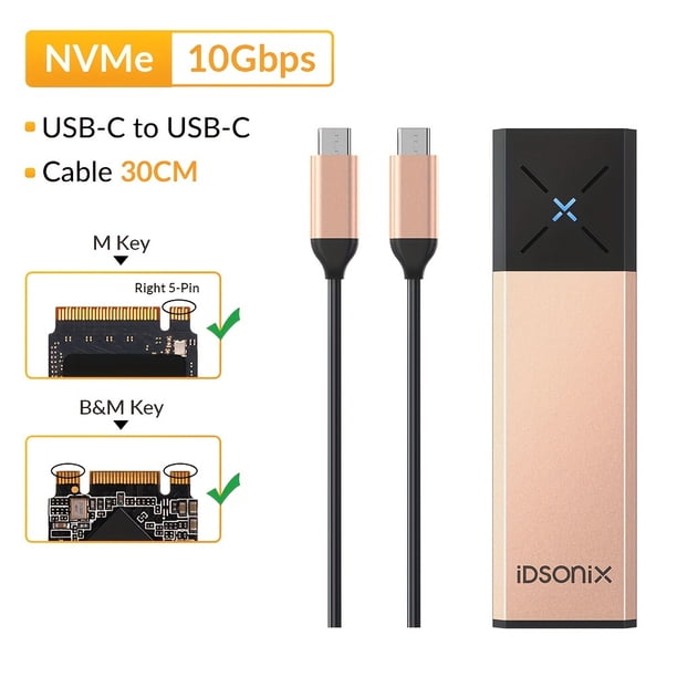 IDsonix NVMe SSD Enclosure M.2 SATA NVMe Dual Protocol Enclosure External SSD Case Type C Hard Drive Case Support M And M&B Key