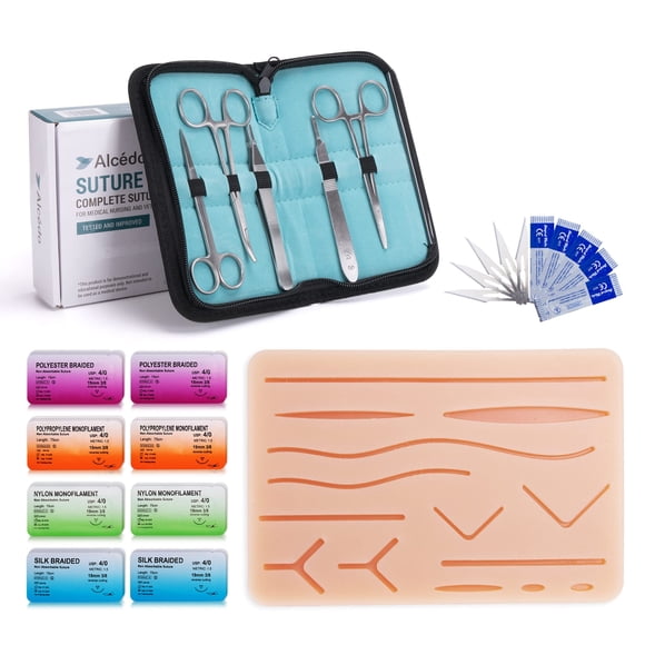 Kit de práctica de sutura Alcedo, juego completo con almohadilla de sutura, 32 piezas