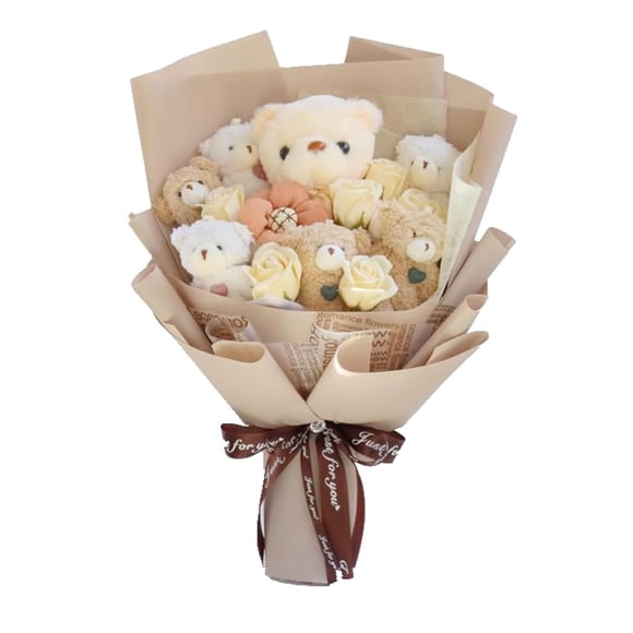 Bonito ramo de osos de peluche BBLION con flor de jabón, 6 unidades
