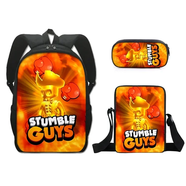 Anime kawaii Cartoon Stumble Guys Crash Party School Bag Kids Backpack Pencil Bag Kawaii Cartoon School Bag Mochila