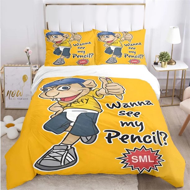 Cartoon SML Jeffy Bedding Set,Duvet Cover Comforter Bed Set Quilt Cover Pillowcase, Boys Girl Adult Bed Sheets