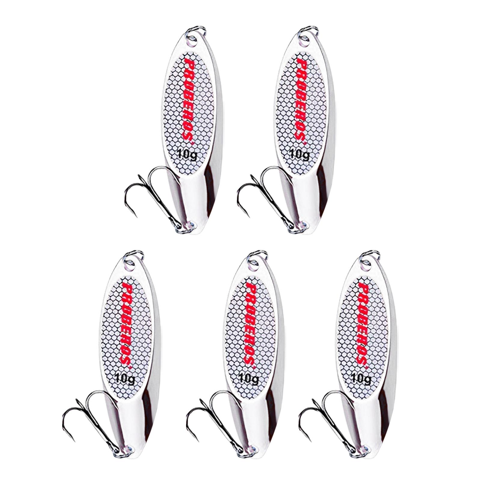 Magideal - 5X Cucharas De Pesca, Señuelos, Cebos Y Señuelos Para Lubina, Anzuelos, Cebos De Pesca Duros Para Agua Salada, Señuelos De Pesca Para Lubina, Tipo De Plata 10G