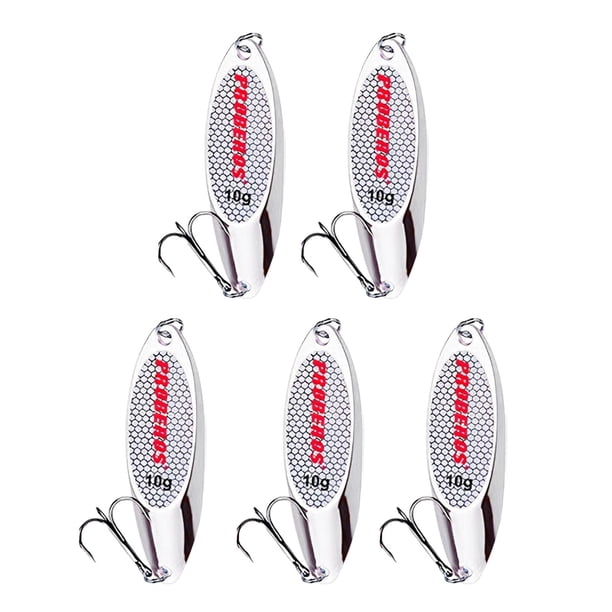5x cucharas de pesca, señuelos, cebos y señuelos para lubina, anzuelos, cebos de pesca duros para agua salada, señuelos de pesca para lubina, tipo de Plata 10g