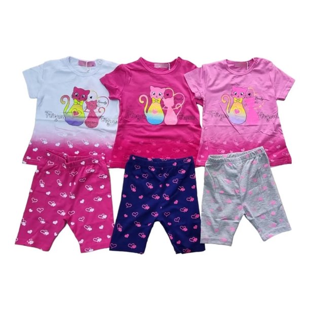 Pack 3 Conjuntos Polera + Short Niña Algodon Gata
