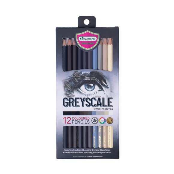 Lápices de Colores MASTERART Escala de Grises 12 Colores Mina Suave