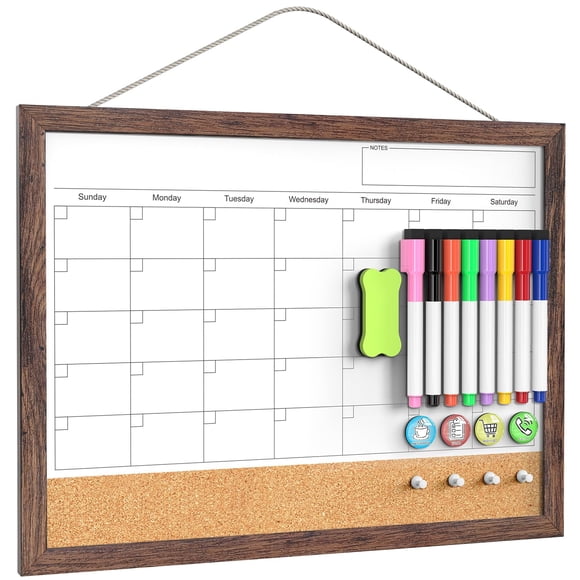 Calendario de pared tipo pizarrón blanco Tankee 43 x 33 cm con marco de madera