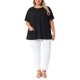 thumbnail image 2 of Agnes Orinda Blusa Casual de Verano para Mujer Talla Grande, Cuello Redondo, Manga Corta, Sólida, con Bolsillos, 2X Negro, 2 of 6