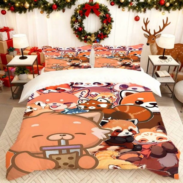 Little Panda Illustration Printed Duvet Cover Set Themed Bedding Duvet Cover Pillowcase Set Soft Comfortable Suitable for Home And