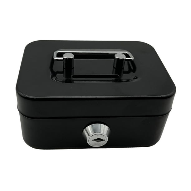 Caja de Dinero con Cerradura, Caja de Monedas de Metal Portátil con Asa Superior, Organizador Pequeño, Caja de Recuerdo con Cerradura Y Llave, Cofre D Negro