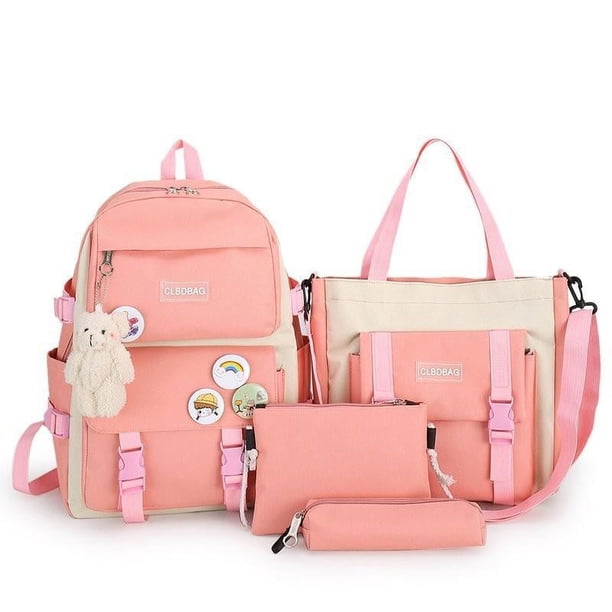 5 Piece Set School Bags For Teenage Girls Canvas Solid Color Women Backpack Female Teen Student Schoolbag