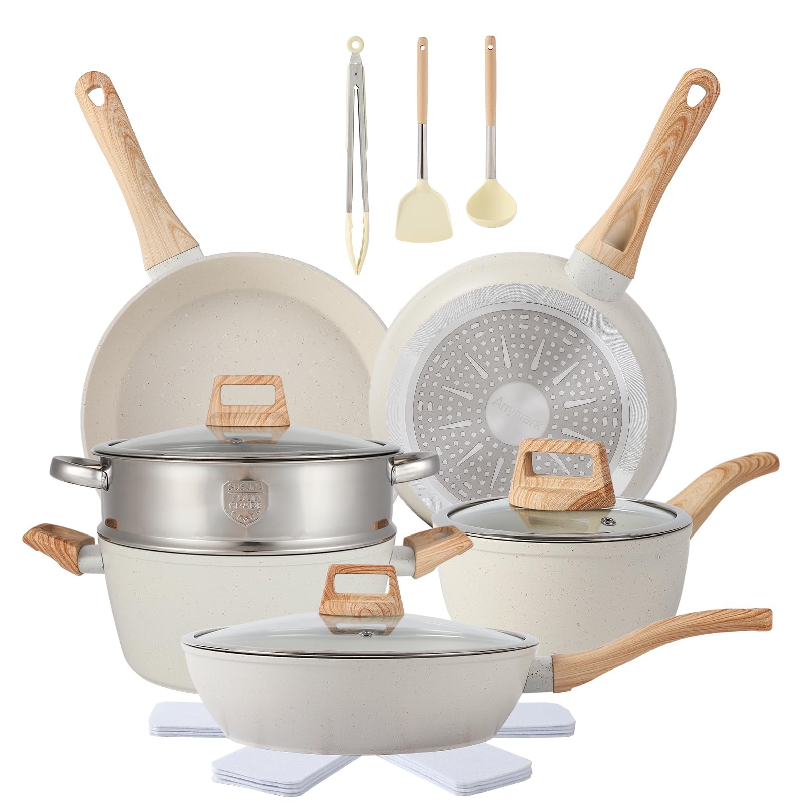 Juego De Utensilios De Cocina Anymark, 16 Piezas, Antiadherentes Con Utensilios, Color Blanco