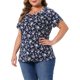 thumbnail image 4 of Agnes Orinda Blusas de Talla Grande para Mujeres Estampado Floral Manga Corta Cuello Redondo Suelto Casual Básico Camiseta 4X Azul Marino, 4 of 6