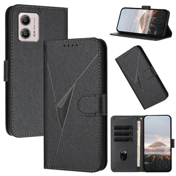 Funda Cartera Fibra de Carbono para Motorola MOTO G53 con Soporte y Cierre Magnético Negro