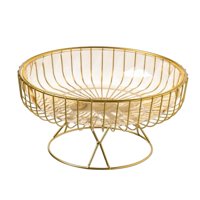 Magideal - Cesta De Almacenamiento De Frutas De Alambre De Metal, Frutero, Soporte Para Cesta De Aperitivos De Verduras De Gran Capacidad Para Decoración De Mesa Amarillo L