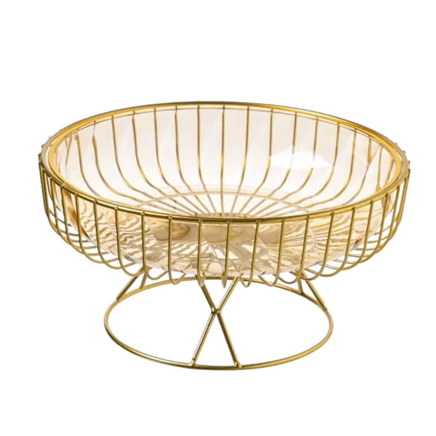 Cesta de Almacenamiento de Frutas de Alambre de Metal, Frutero, Soporte para Cesta de Aperitivos de Verduras de Gran Capacidad para Decoración de Mesa Amarillo L