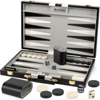 Set De Backgammon Queensell De Piel Sintética Negra De 38 X 24 Cm Con Accesorios