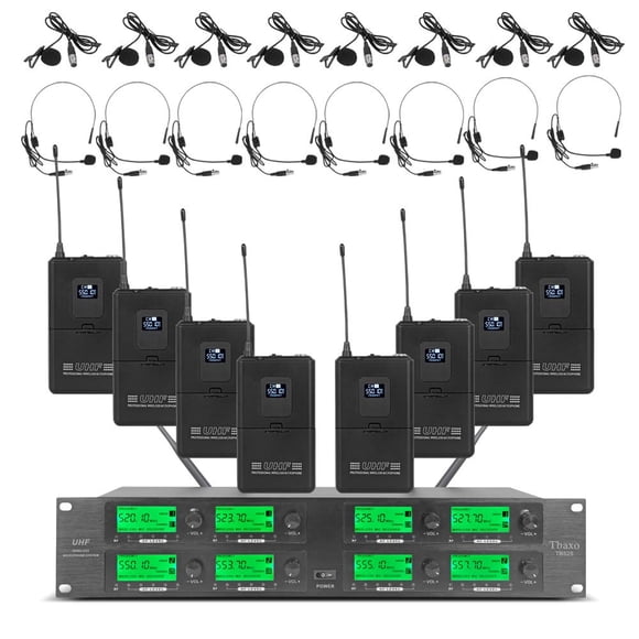 Sistema de micrófonos inalámbricos WENWEN UHF de 8 canales con 8 micrófonos