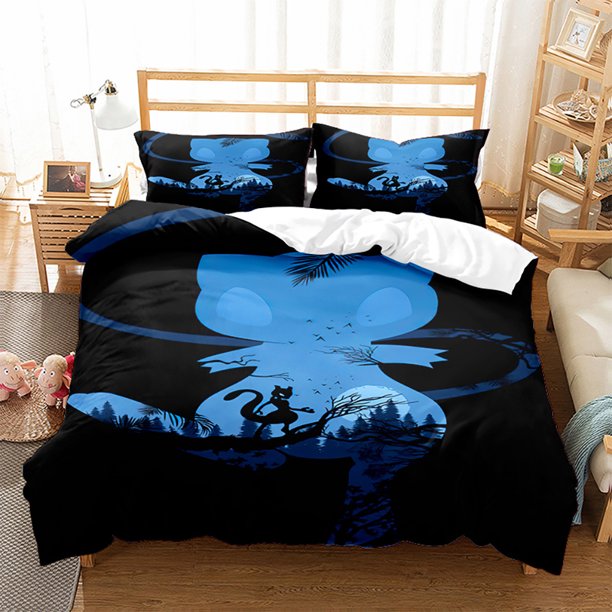 Pok-mon Pika-chu 3 Pcs Comforter Set with 2 Pillowcases,Pokmo-n Pikach-u Bedding Set Sheet Set for Kids Adults,All Season Lightweight