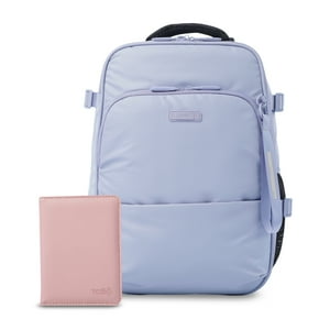 Pack Mochila De Viaje Trip Morada + Portapasaporte Rosadototto