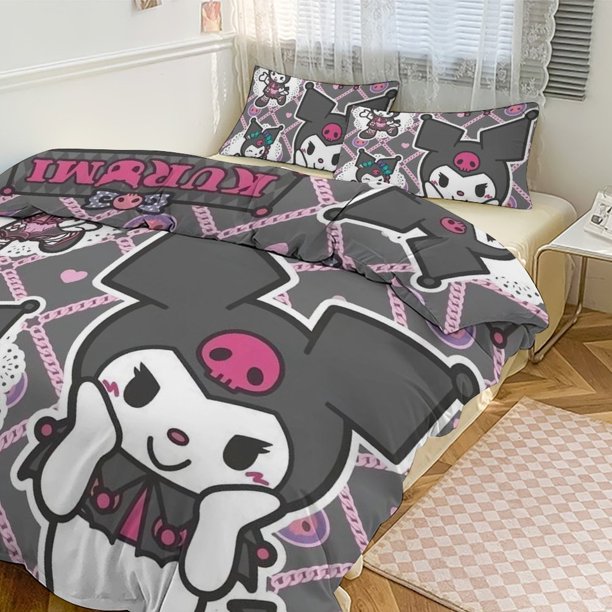 Kuromi Print Bedding Set Pattern Duvet Cove Set 3 Pieces 1 Quilt Cover And 2 Pillowcases for Women Men Teens
