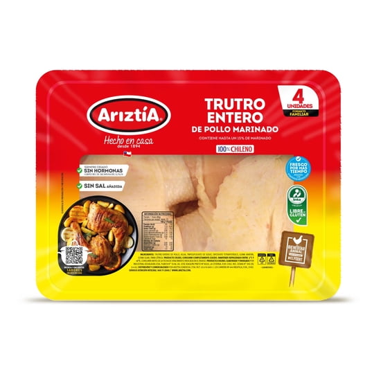 Pollo Trutro Entero Envasado 4un 1,35 kg Ariztia