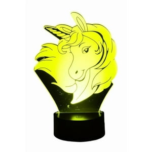 Lelumania - Lampara Ilusion 3D Cabeza De Unicornio De 7 Colores, Base Touch