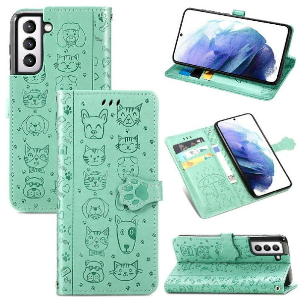 Funda Cartera FOXDOCK para Samsung Galaxy S22 , Flip PU con Relieve de Gatos y Perros, Tarjetero y Soporte