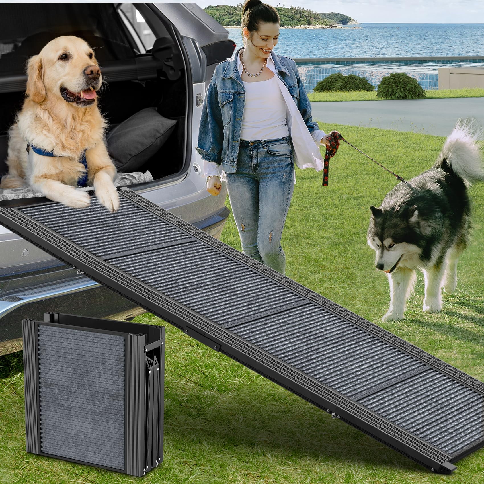 Herccreta Wigge - Peluca Para Coche Dog Ramp Herccreta, Plegable Y Portátil, 63 X 43 Cm