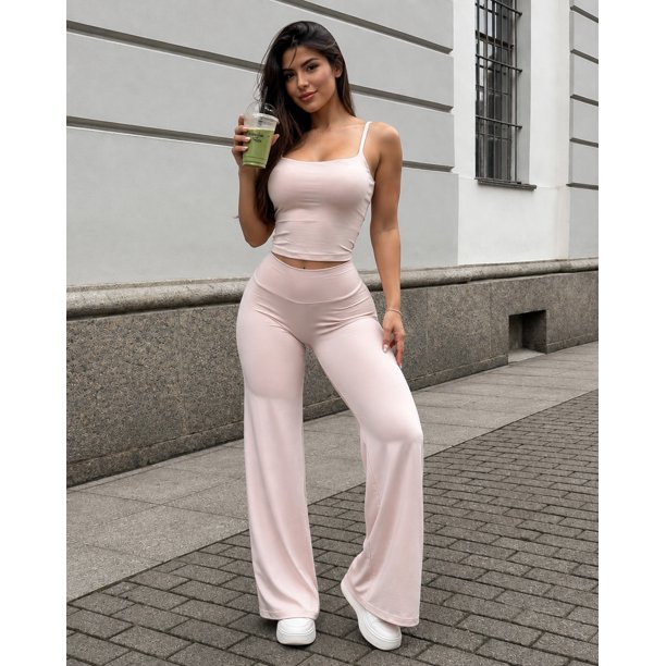 Conjunto Deportivo Para Mujer Top Tirantes Pantalon Palazzo