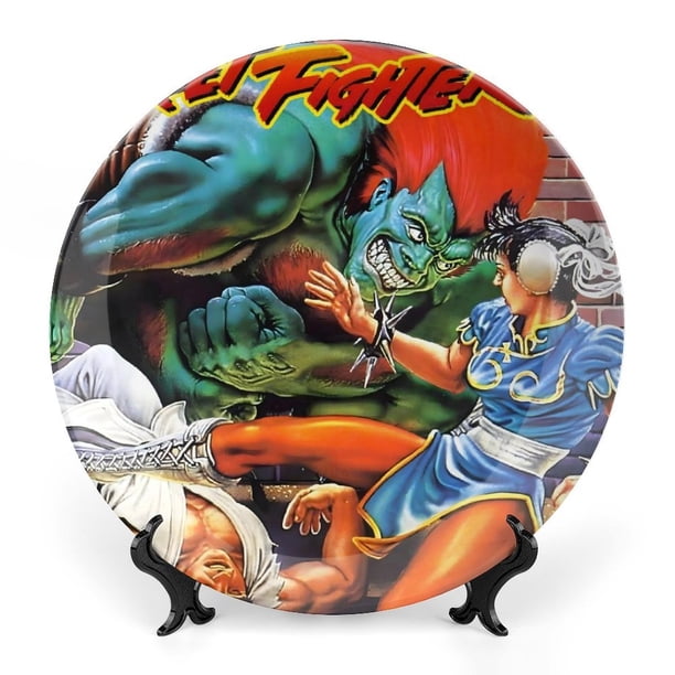 Street Fighter (juego) Plato decorativo de porcelana fina (bone china), plato decorativo de cerámica para hogar, oficina, soporte de pared, platos decorativos para dormitorio - 6 pulgadas (15 cm)