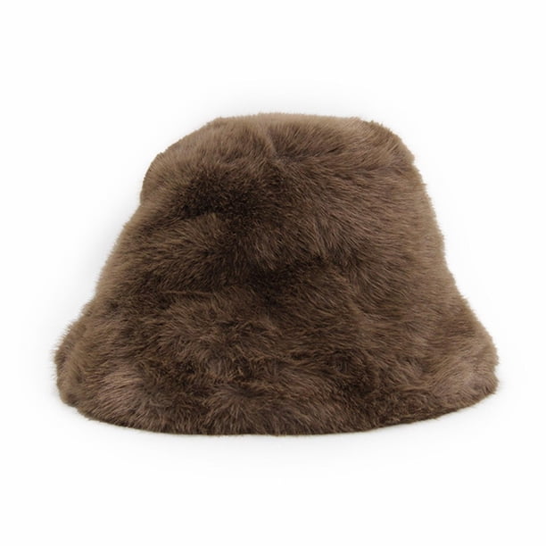 Gorro Bucket Peludo Liso Mujer Invierno Suave Abrigado Moda Cafe Talla Única