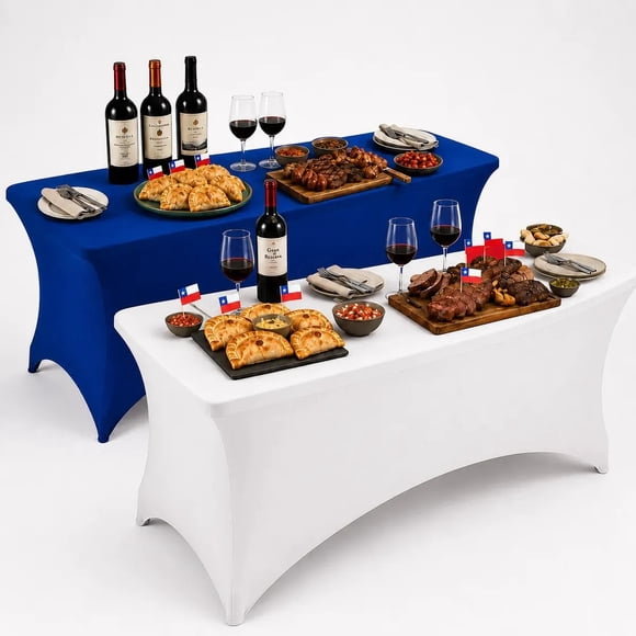 Pack 2 Fundas Mantel De Tela Spandex Eoland Azul Blanco Para Mesa Rectangular 183x75x75 Cm Banquetería Fiestas Patrias Lisa