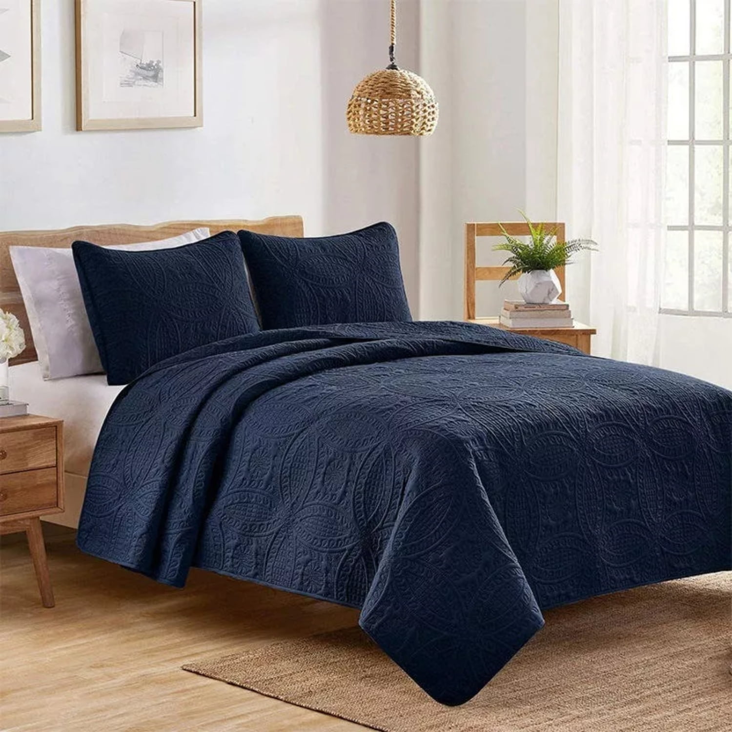 Importclick - Cubrecama Quilt Reversible Queen 228x228 Cm Más Fundas Almohada Azul