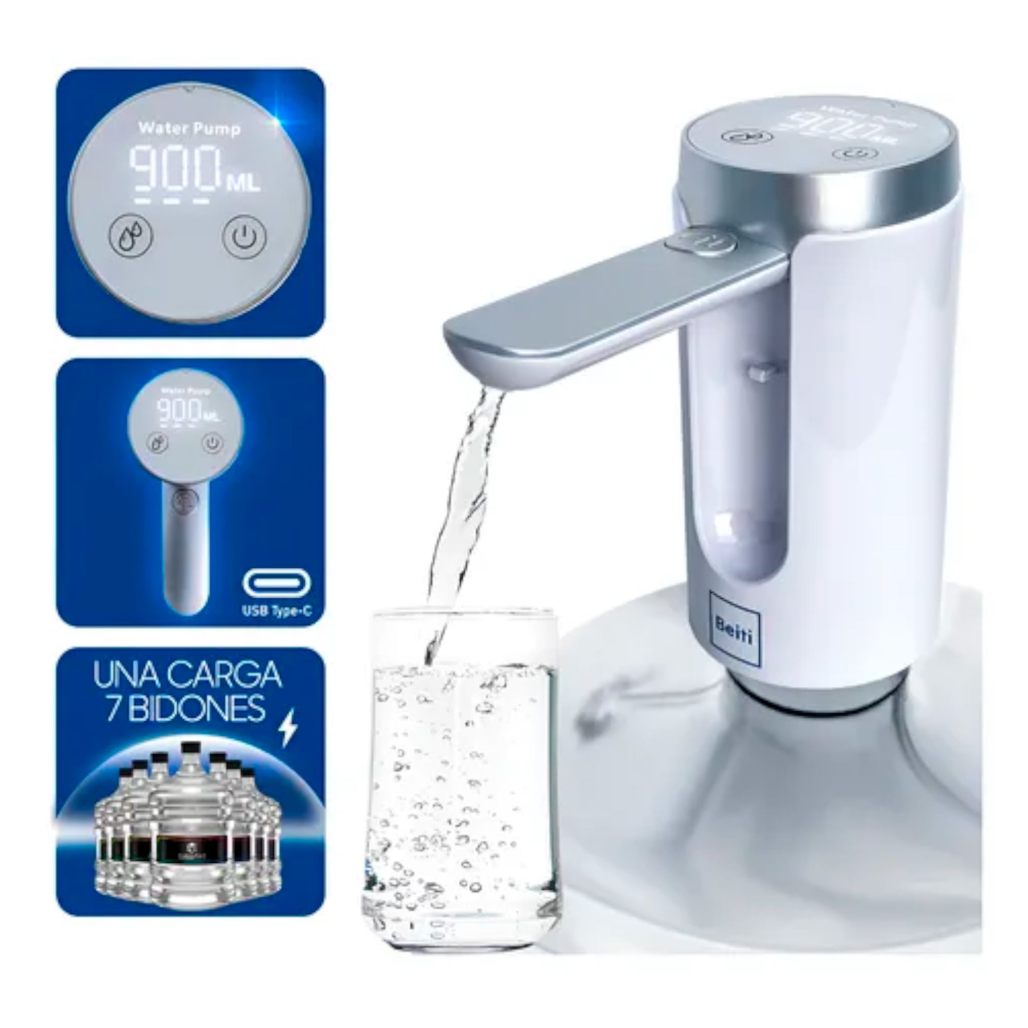Dispensador De Agua Beiti Portátil Usb Recargable Blanco